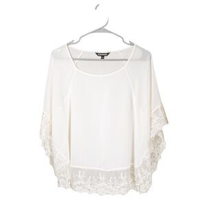 Express Womens Blouse Ivory Floral Lace Embroidered Mesh Kimono Sheer Top Small